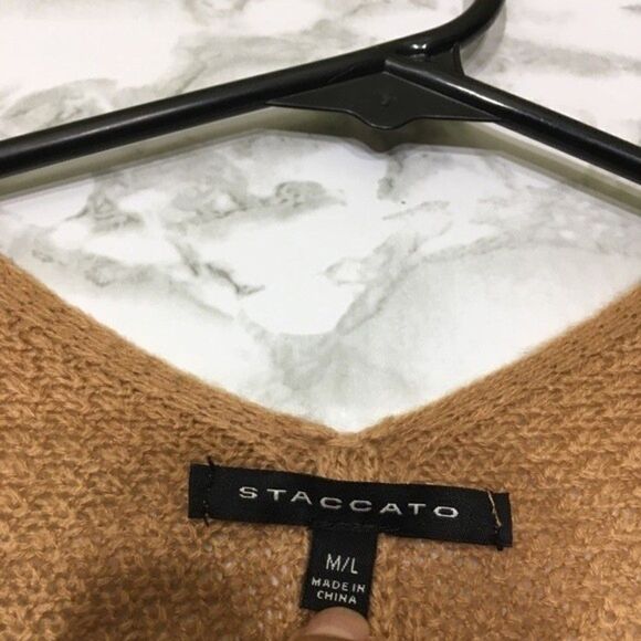 Staccato Tan Open-Front Long Knit Cardigan M/L Oversized Layering Sweater - Picture 6 of 12